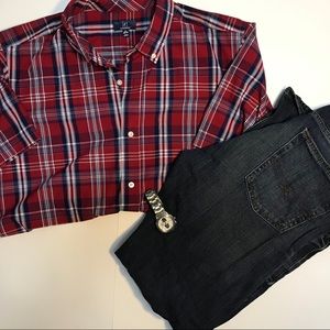 George striped causal button down